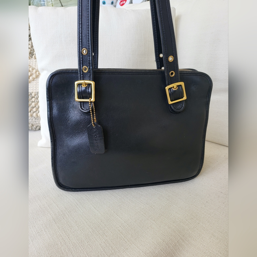 Coach Black Leather Shoulder Bag with Gold Hardware - Picture 3 of 9